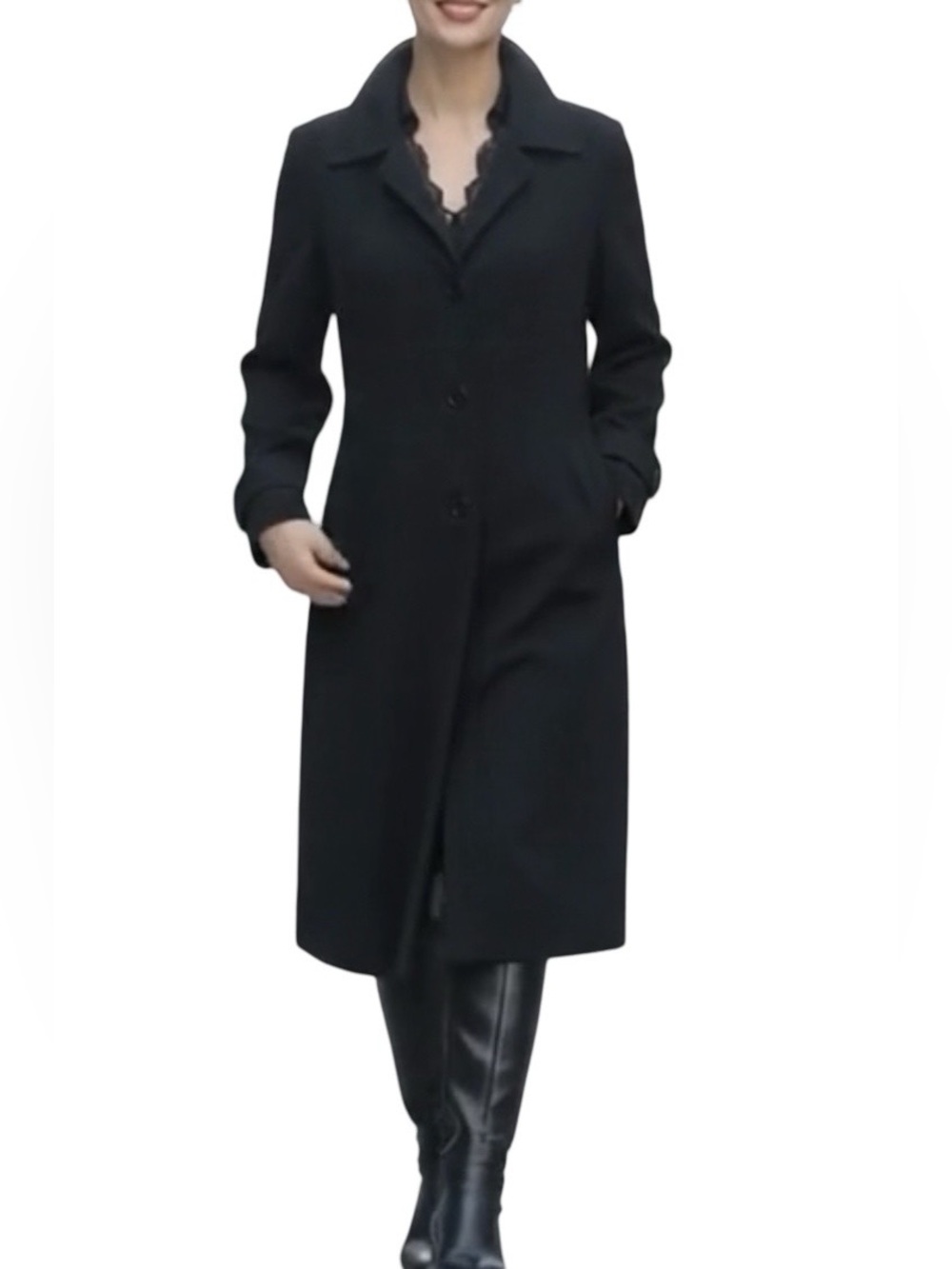ALFRED SUNG 🇨🇦 Elegant Over Coat Trench Style Workwear Event Classic Black 11/12